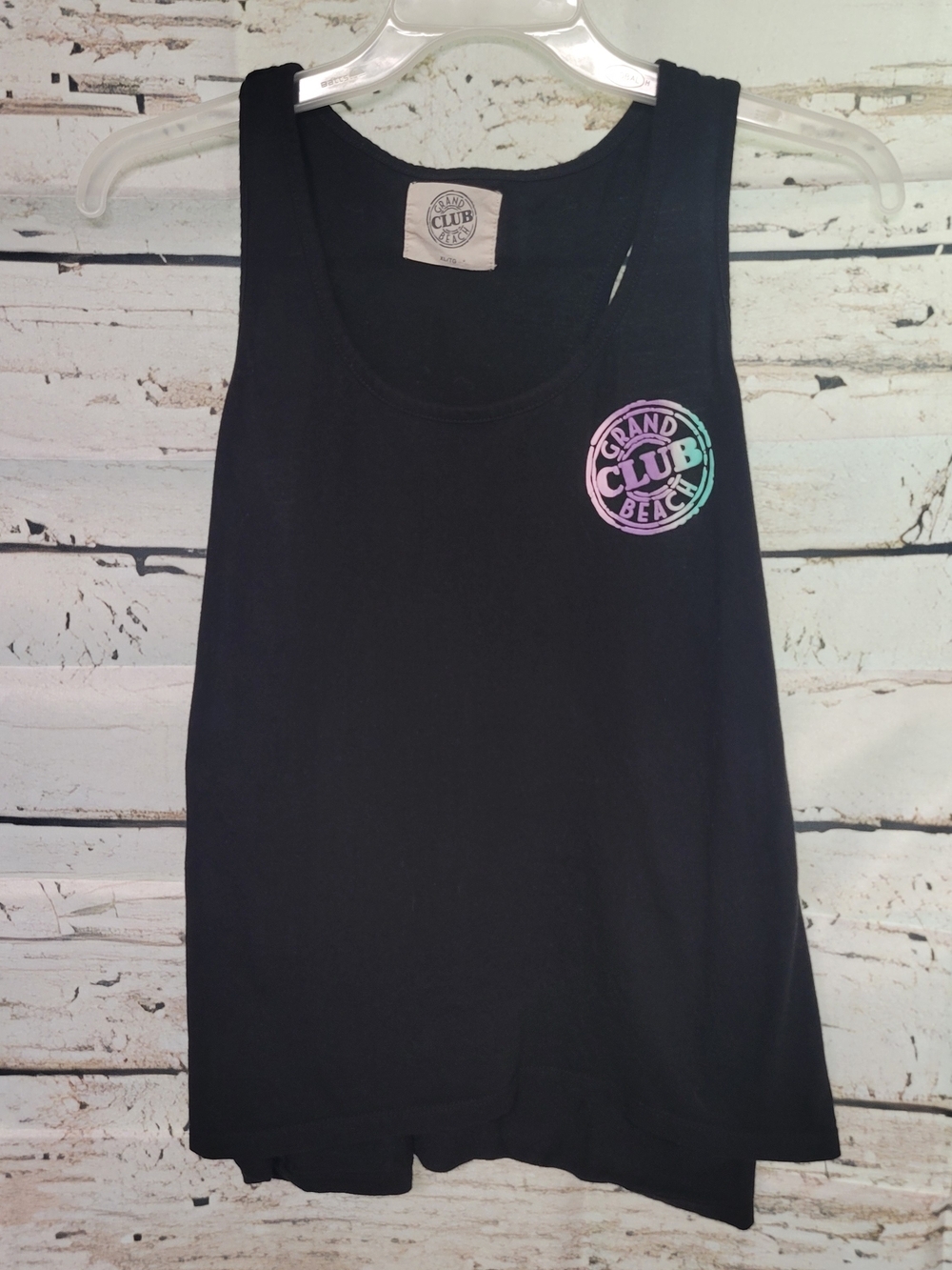 Grand Beach Club Black Racerback Tank Top XL Tropical Graphic